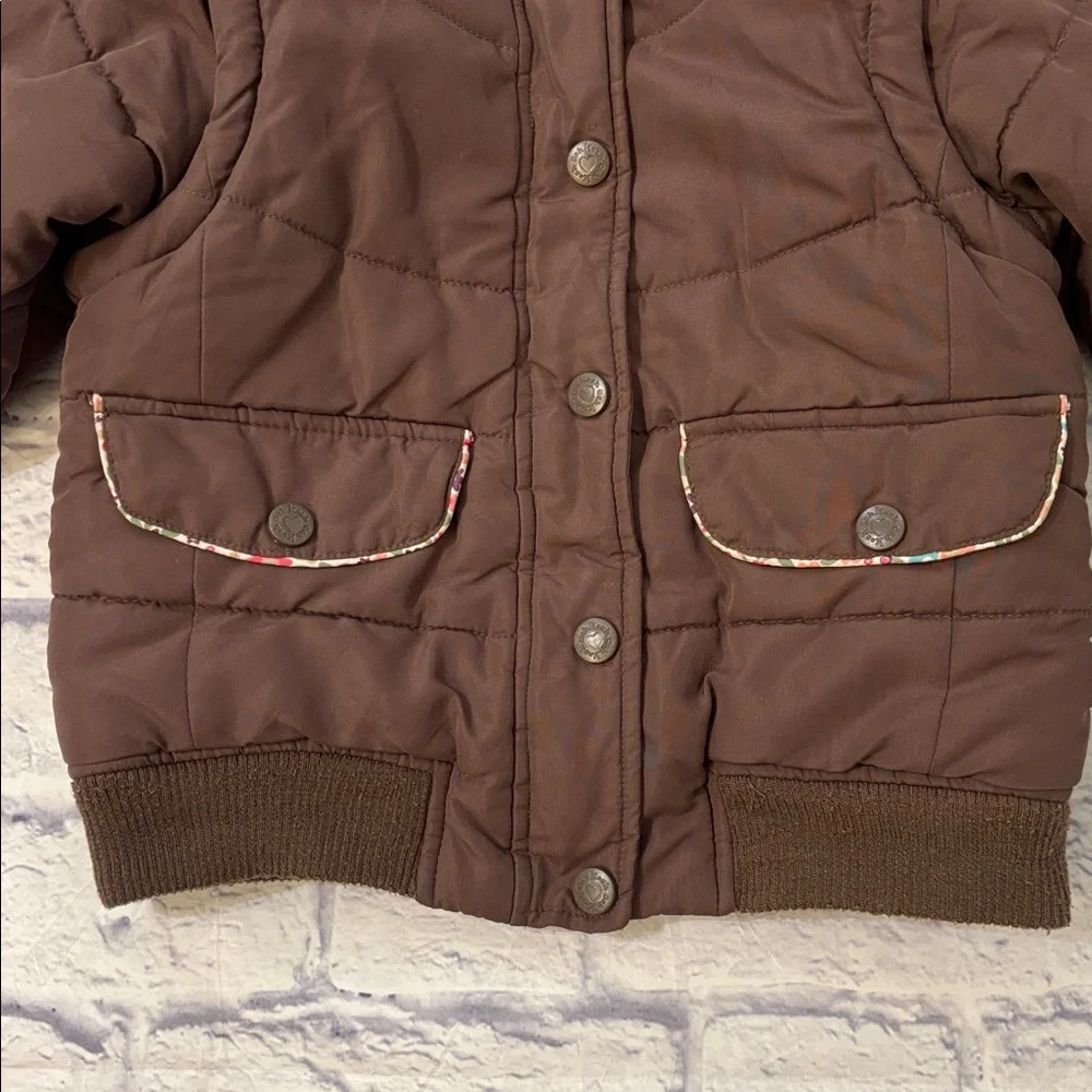 Oshkosh Reversible Convertible Puffer Jacket Vest Brown Pink Floral Girls Size 6
